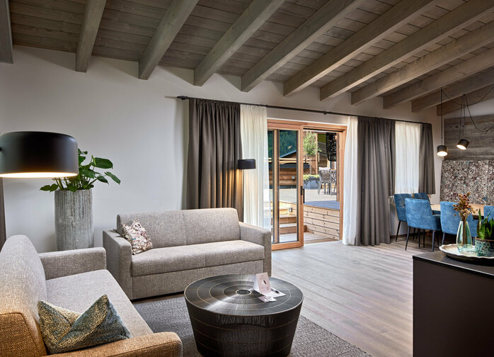 Wohnbereich mit Zugang zur Dachterrasse im Mei.Penthouse