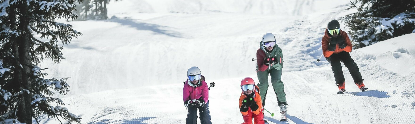 Familie bei der Ski-Abfahrt